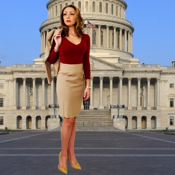 Talbots Tan Blazer and Skirt Suit Set With Belt - Picture 3 of 8